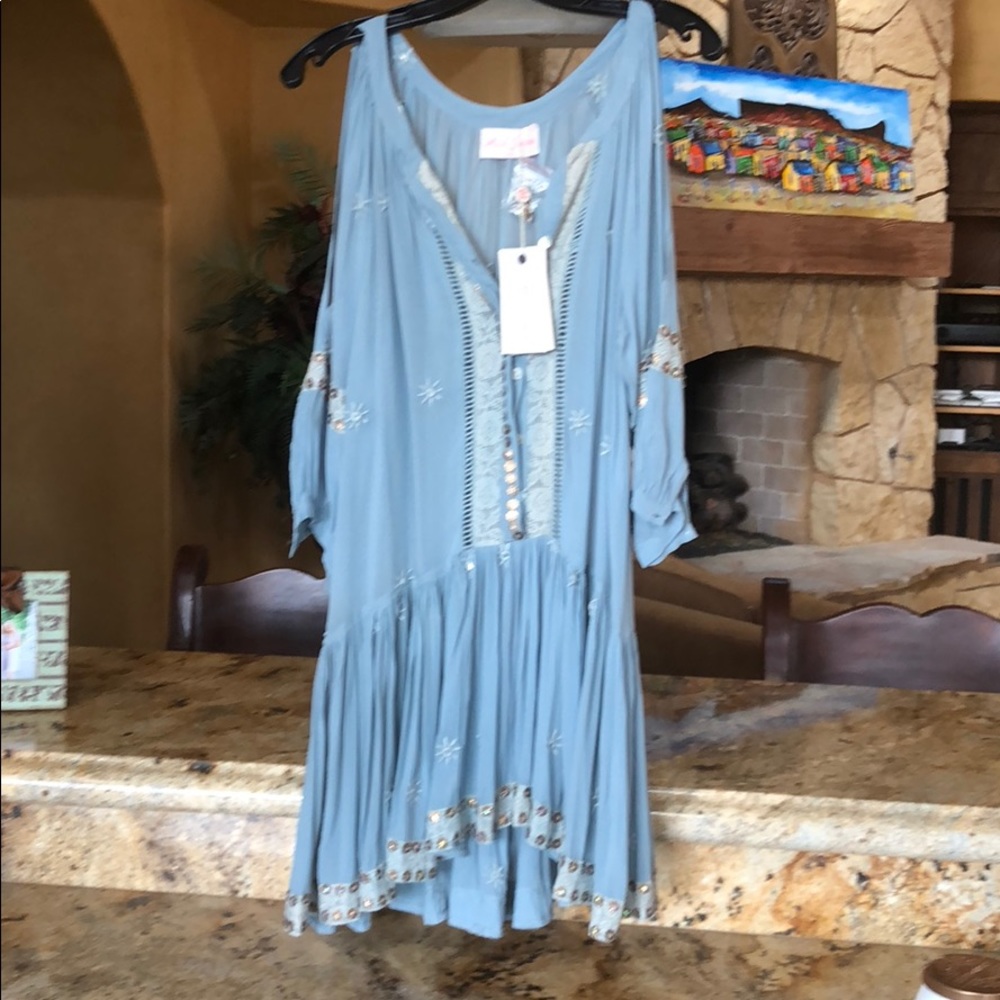 Miss June cold shoulder blue dress